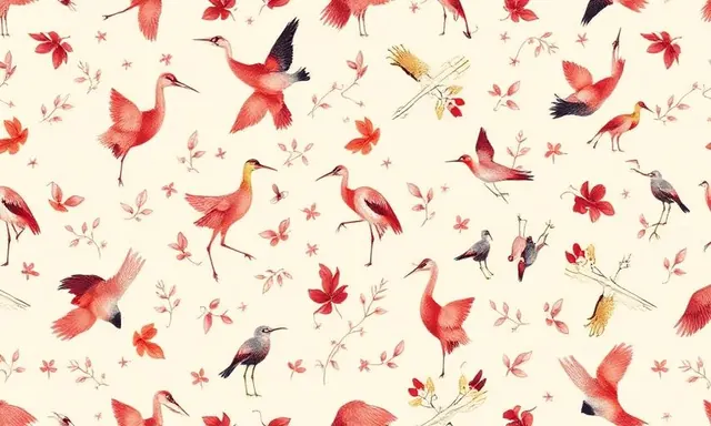 Seamless animals and birds surface pattern swatch with hand-painted wildlife motifs
