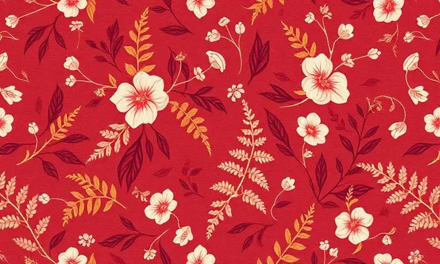 Seamless floral and botanical surface pattern swatch in oxblood, brass and blush tones