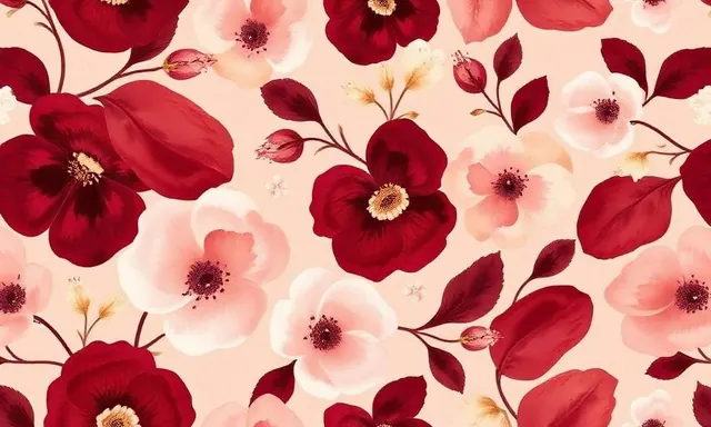 Seamless womenswear surface pattern swatch with fluid painterly florals in blush and oxblood